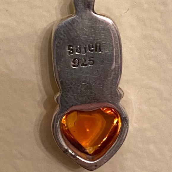 Sajen Green Turquoise and Amber Heart Sterling Silver Pendant - Picture 5 of 6